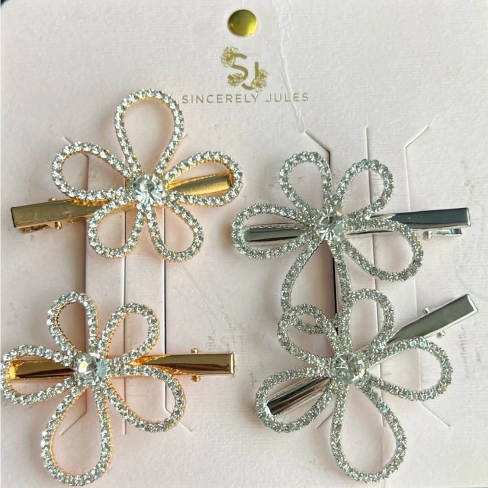 NWT ⚜️💎⚜️ Sincerely Jules Gold and Silver Toned Flower Hair Clips